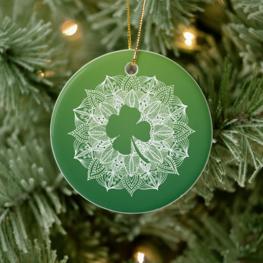 Vier Leaf Clover Green Mandala Keramisch Ornament (Boom)