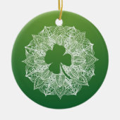 Vier Leaf Clover Green Mandala Keramisch Ornament (Voorkant)