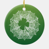 Vier Leaf Clover Green Mandala Keramisch Ornament (Achterkant)