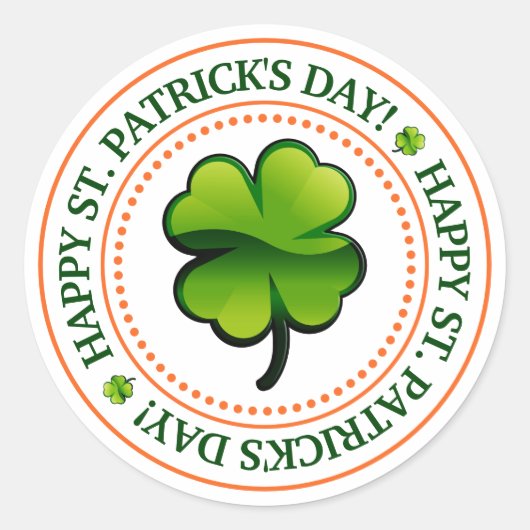 Vier Leaf Clover Happy St. Patrick's Day Ronde Sticker (Voorkant)