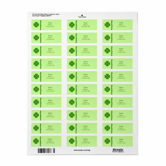 Vier Leaf Clover Ierse Adresetiketten Etiket (Full Sheet)