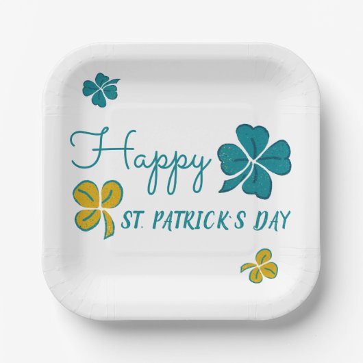 Vier Leaf Clover Shamrock Happy St. Patrick's Day Papieren Bordje (Voorkant)