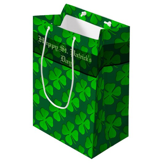 Vier lef Clover Pattern Gift Bag Medium Cadeauzakje (Voorkant Gekanteld)