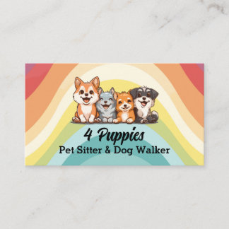 Vier leuke puppies Pet Sitter en Dog Walker Visitekaartje