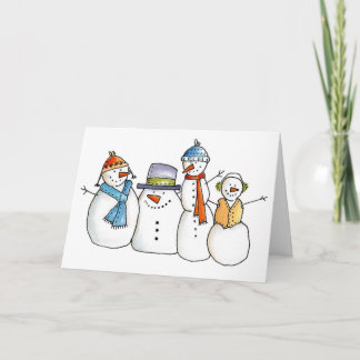 Vier Leuke Sneeuwmannen Feestdagen Kaart