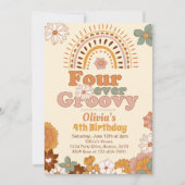 Vier maal de Groovy Rainbow 4e verjaardag uitnodig Kaart (Voorkant)