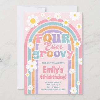Vier maal de Groovy Rainbow 4e verjaardag uitnodig Kaart
