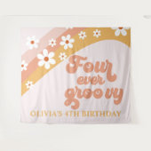 Vier maal Groovy Retro Daisy 4e verjaardag Banner  Wandkleed (Voorkant (horizontaal))