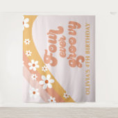 Vier maal Groovy Retro Daisy 4e verjaardag Banner  Wandkleed (Voorkant)