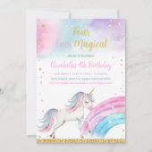 Vier magische eenhoorn 4e verjaardag kaart (Voorkant)