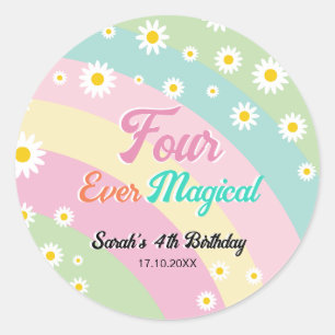 Vier magische vierde verjaardag Daisy Ronde Sticker