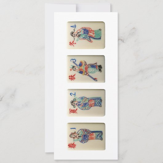 Vier Mahjong Season tiles (Warriors) - Uitnodiging (Voorkant)