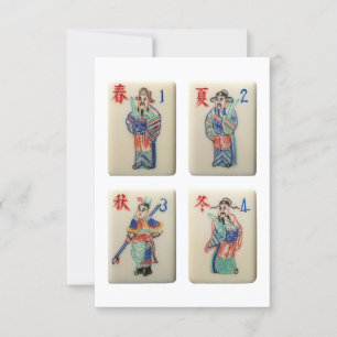 Vier Mahjong Season tiles (Warriors) Uitnodiging