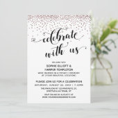 Vier mee Script Roze Gouden Confetti Kaart (Staand voorkant)