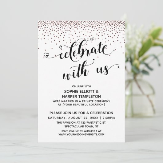 Vier mee Script Roze Gouden Confetti Kaart (Staand voorkant)