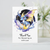 Vier met Draken: Baby shower Bedankkaart (Staand voorkant)