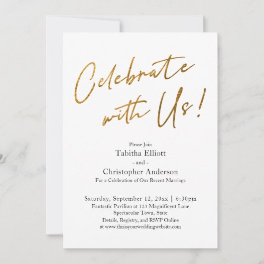 Vier met Ons Handgeschreven Goud Basis Receptie Kaart (Voorkant)