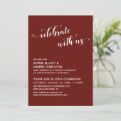 Vier met Ons Hart Script Paars Reception Kaart (Staand voorkant)