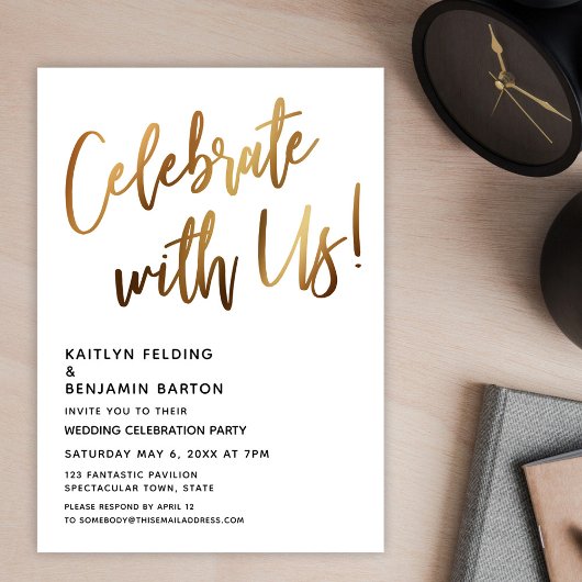 Vier met ons mee! Minimal Gold Handwriting Event Kaart