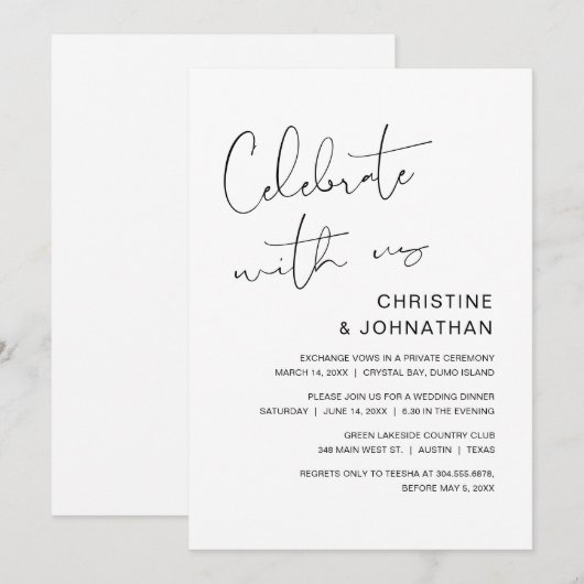 Vier met ons mee, moderne trouwvlucht kaart (Voorkant / Achterkant)