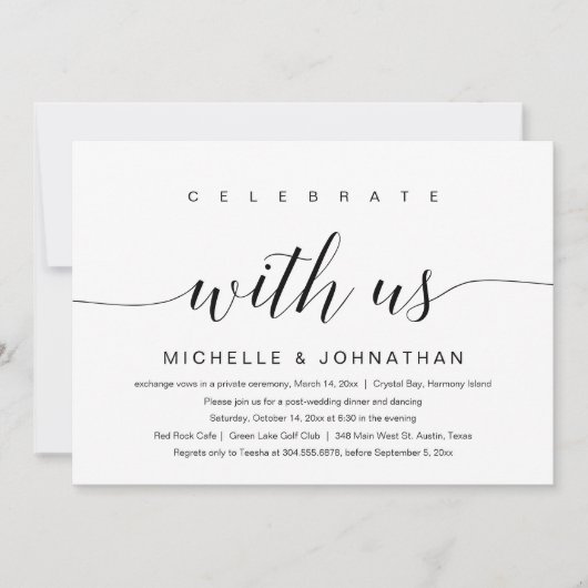 Vier met ons mee, Trouwuitnodiging voor een intiem Kaart (Voorkant)