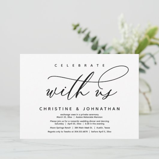 Vier met ons, Modern Wedding Elopement Diner Kaart (Staand voorkant)