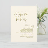 Vier met ons, moderne bruiloft receptie kaart (Staand voorkant)