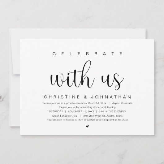 Vier met ons, Trouw Elopement Feest Uitnodiging (Voorkant)