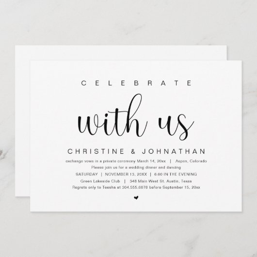 Vier met ons, Trouw Elopement Feest Uitnodiging (Voorkant / Achterkant)