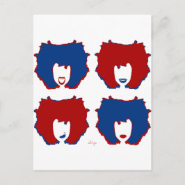 VIER MOODS IN RODE EN BLAUW BRIEFKAART