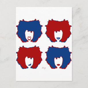 VIER MOODS IN RODE EN BLAUW BRIEFKAART