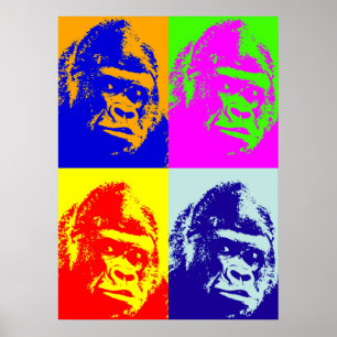 Vier Multicolor Gorilla Pop Art Poster