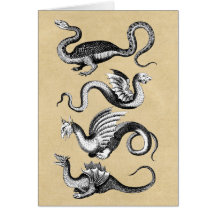Vier mythologische dragons Sepia Notecard