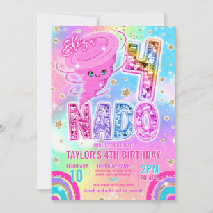 Vier Nado Regenboog Glitter 4e Verjaardagsfeestje Kaart