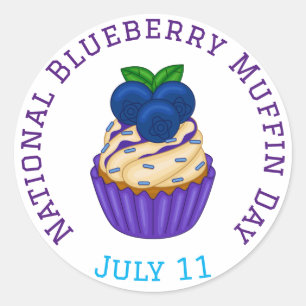 Vier Nationale Blueberry Muffin Dag Ronde Sticker
