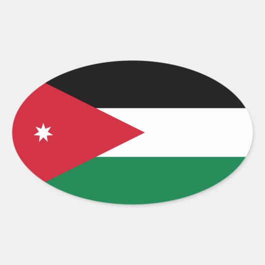 VIER Nationale vlag van Jordanië Ovale Sticker (Voorkant)