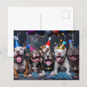 Vier Nieuwjaar & Feestdagen met Pitbull Honden Briefkaart