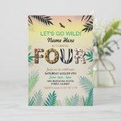 VIER Oerwoud 4E verjaardag Safari ZOO Uitnodiging (Staand voorkant)
