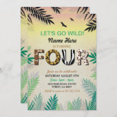 VIER Oerwoud 4E verjaardag Safari ZOO Uitnodiging (Voorkant / Achterkant)