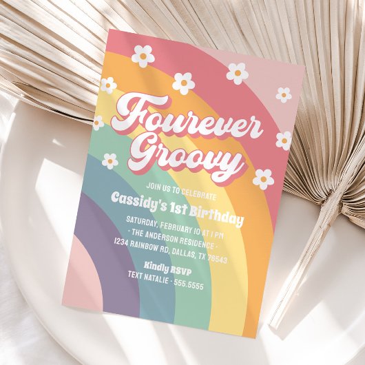 Vier ooit Groovy 70s Rainbow Daisy 4e verjaardag Kaart