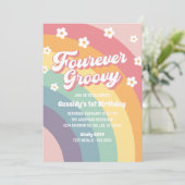 Vier ooit Groovy 70s Rainbow Daisy 4e verjaardag Kaart (Staand voorkant)