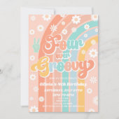 Vier ooit Groovy Rainbow Daisy 4e verjaardagsfeest Kaart (Voorkant)