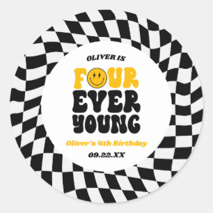 Vier Ooit Jong Retro Vierde 4e Verjaardagsfeestje Ronde Sticker