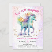 Vier ooit magisch | Eenhoorn Glitter 4e verjaardag Kaart (Voorkant)