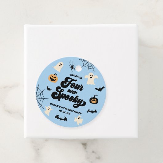 Vier Ooit Spooky Blue Halloween 4e Verjaardagsfees Bedankjes Labels (In situ)