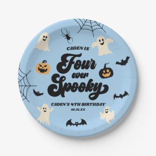 Vier Ooit Spooky Blue Halloween 4e Verjaardagsfees Papieren Bordje