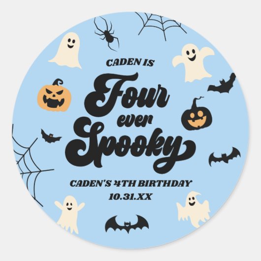Vier Ooit Spooky Blue Halloween 4e Verjaardagsfees Ronde Sticker (Voorkant)