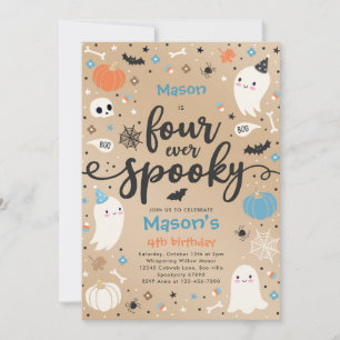 Vier ooit Spooky Cute Halloween Ghost 4e verjaarda Kaart