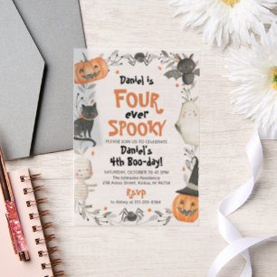 Vier ooit Spooky Cute Halloween Ghost 4e verjaarda Vellum Uitnodigingen