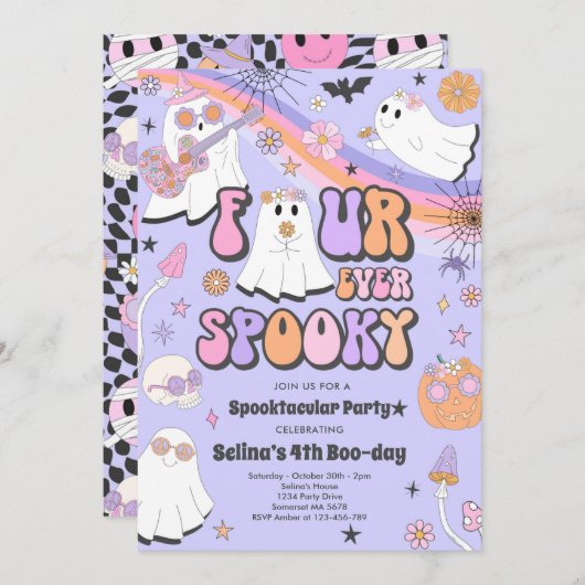 Vier ooit Spooky Halloween Groovy Ghost Birthday Kaart (Voorkant / Achterkant)